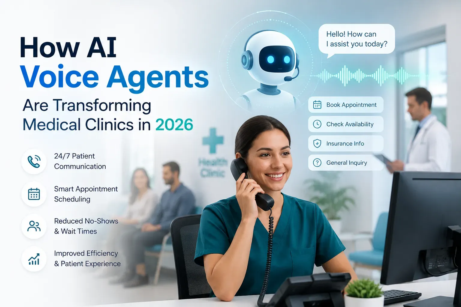 Healthcare clinic workflow with AI voice automation.