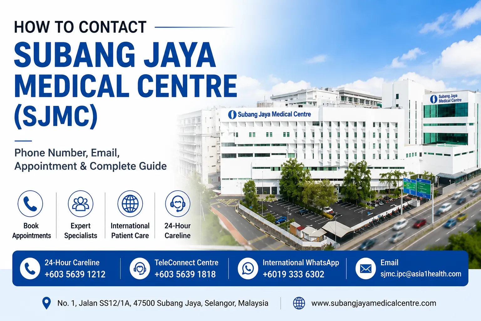 Subang Jaya Medical Centre (SJMC) hospital building and patient services.